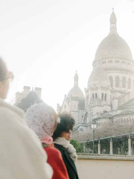 Tour group at Sacré-Cœur Basilica, Montmartre, Paris.