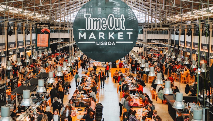 interior of Time Out Market in Lisbon.
