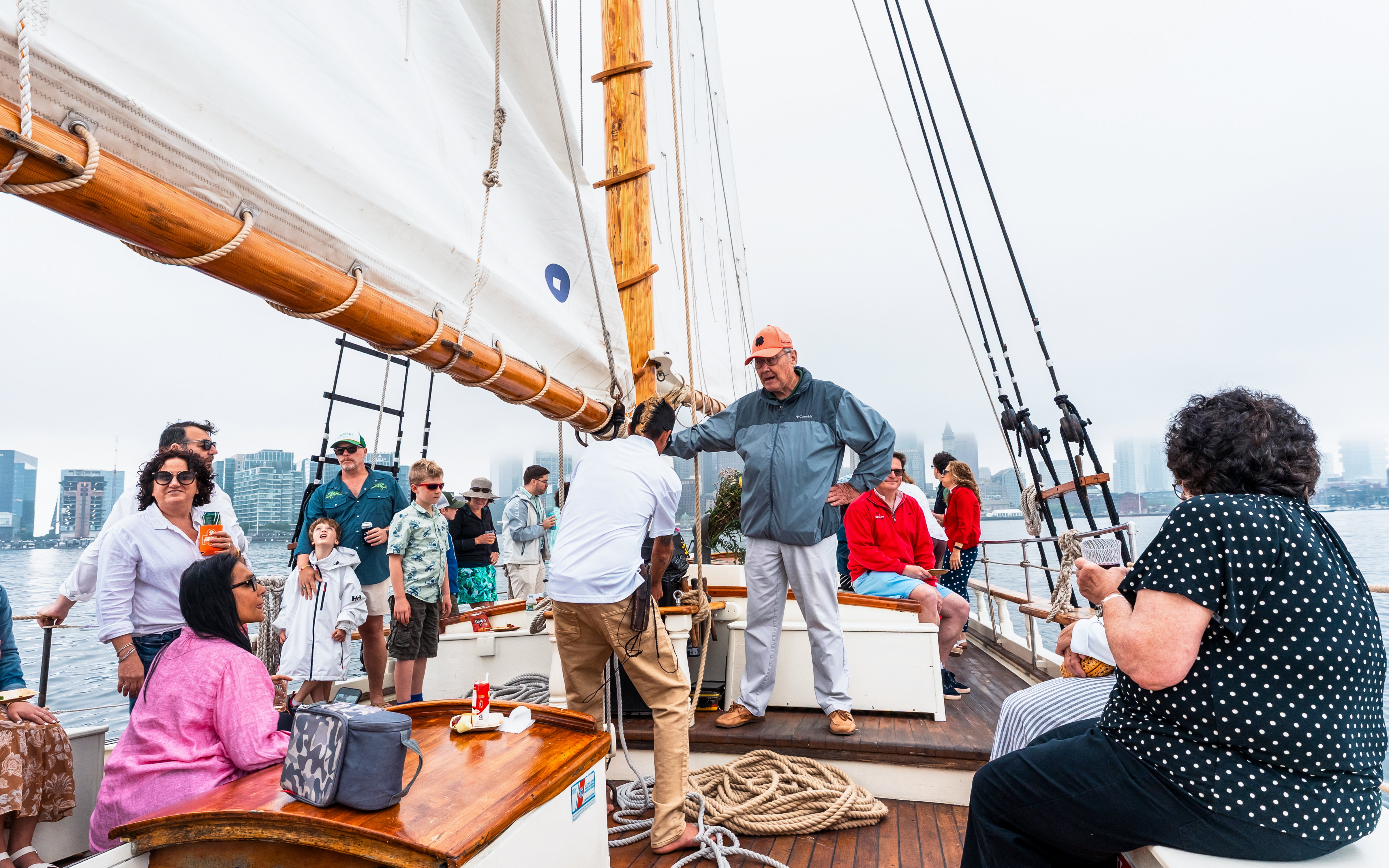 People enjoying a sail aboard the Liberty Star in Boston Harbor.