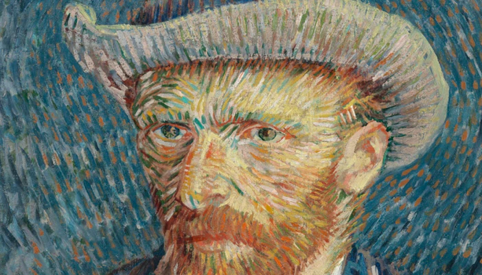 Vincent Van Gogh self-portrait with a hat, showcasing his distinct brushwork.