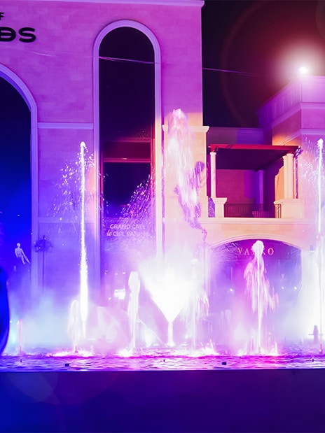 Chimera Fountain Show at Land of Legends, vibrant night water display.