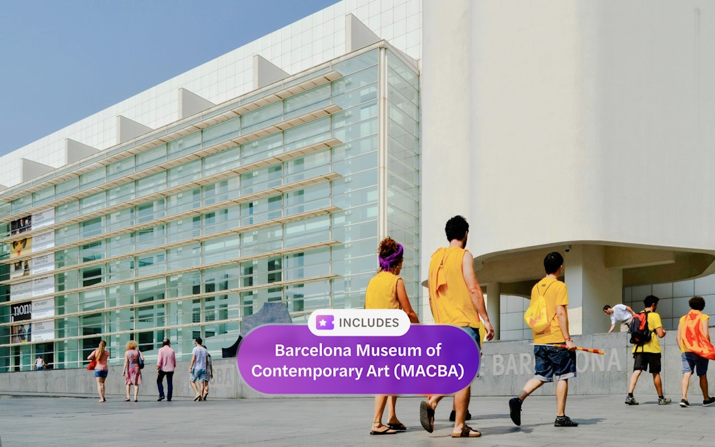 Tourists walking outside the Barcelona Museum of Contemporary Art (MACBA).