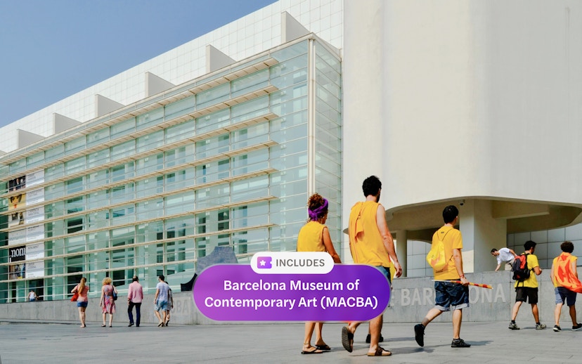 Tourists walking outside the Barcelona Museum of Contemporary Art (MACBA).