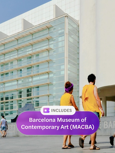 Tourists walking outside the Barcelona Museum of Contemporary Art (MACBA).