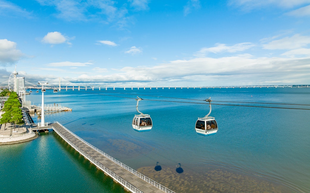 Cable cars over Tagus River in Lisbon during the Telecabine Lisbon Experience.