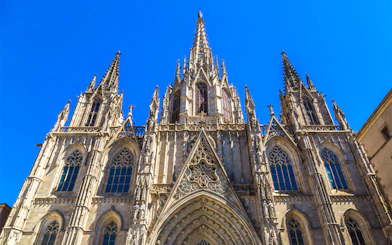 Cathedral of Barcelona facade with intricate Gothic architecture.