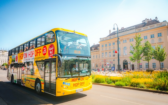 Vienna sightseeing hop-on hop-off bus near MuseumsQuartier.