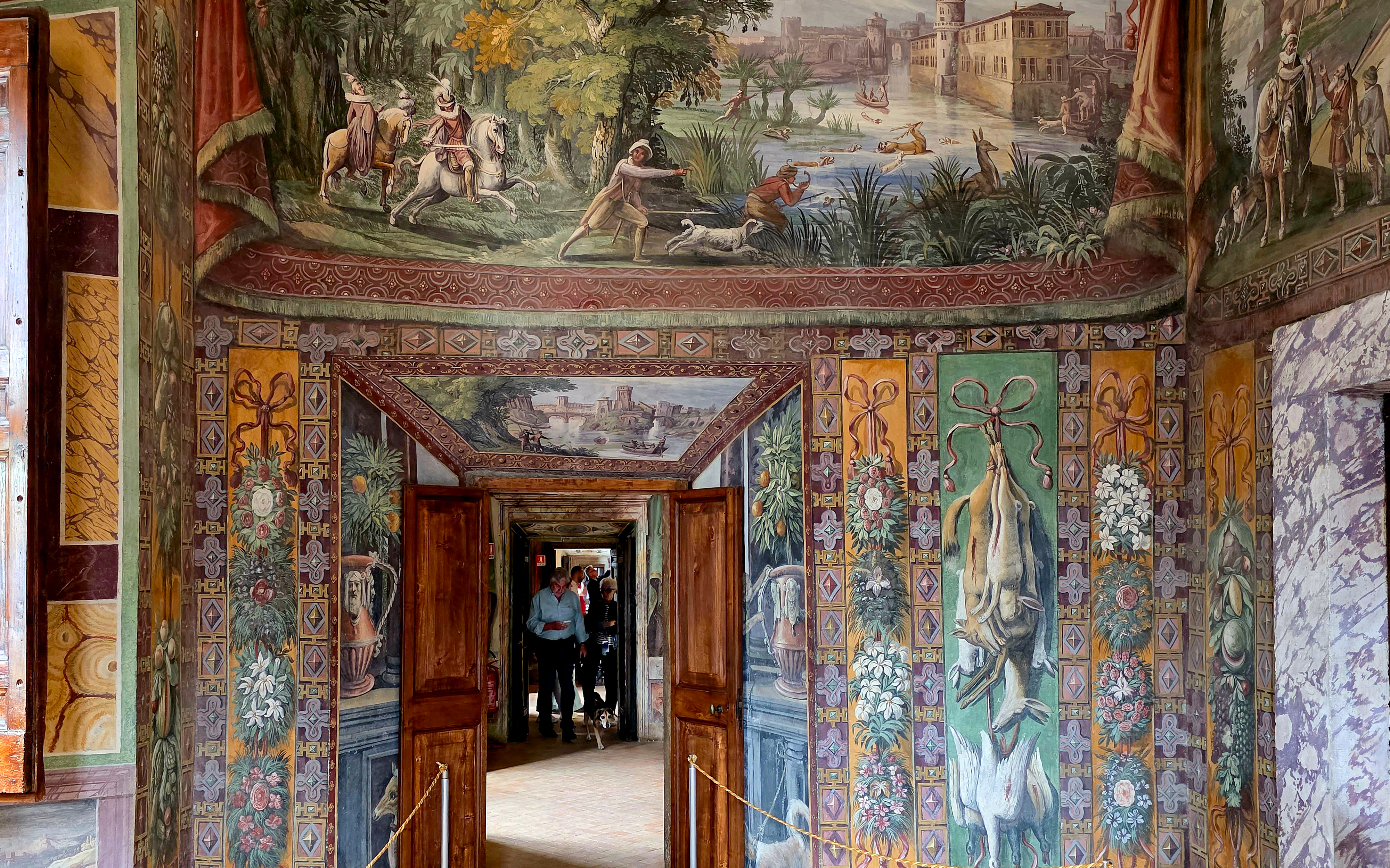 Tivoli Villa d'Este frescoes depicting hunting scenes and landscapes in the apartments.