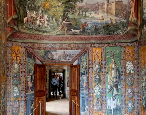 Tivoli Villa d'Este frescoes depicting hunting scenes and landscapes in the apartments.