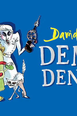 Demon Dentist illustration with a dentist, child in chair, and cat.