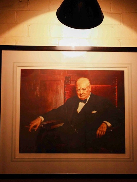 Portrait of Winston Churchill in the Churchill War Rooms, London.