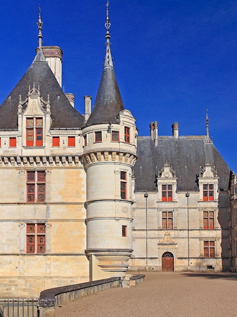 Azay le Rideau Castle with its distinctive turrets and moat in France.