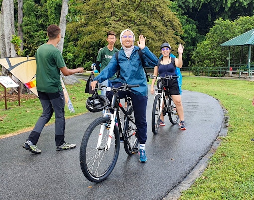 Cyclists enjoying a guided tour on Singapore's Southern Islands path.