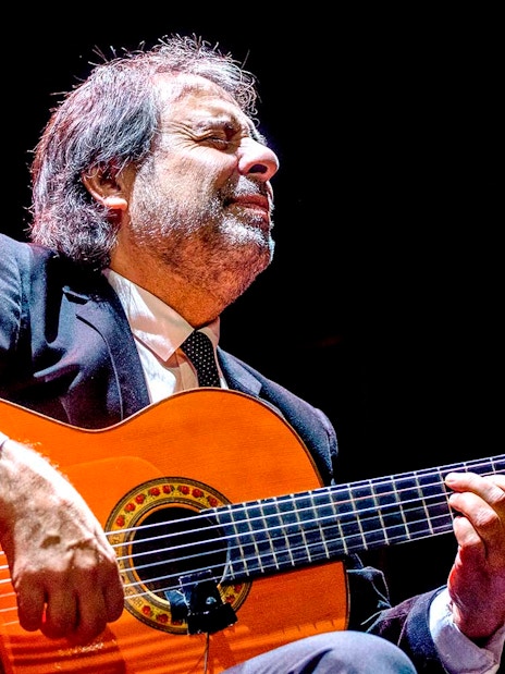 Flamenco guitarist performing at Pasión Espectáculo flamenco.