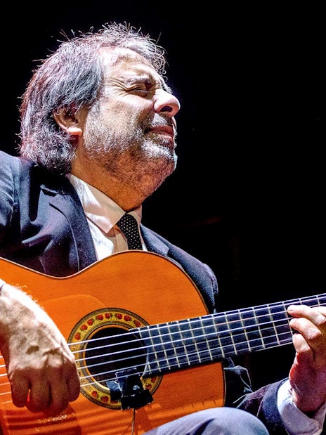 Flamenco guitarist performing at Pasión Espectáculo flamenco.