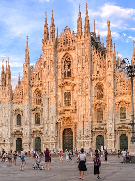 Crowd in front of Duomo Cathedral, Milan.