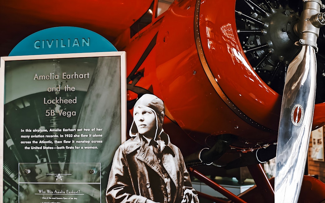 Amelia Earhart exhibit with Lockheed 5B Vega at Smithsonian's National Air and Space Museum.
