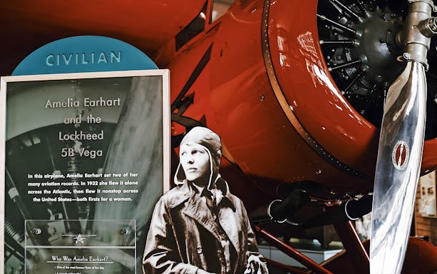Amelia Earhart exhibit with Lockheed 5B Vega at Smithsonian's National Air and Space Museum.