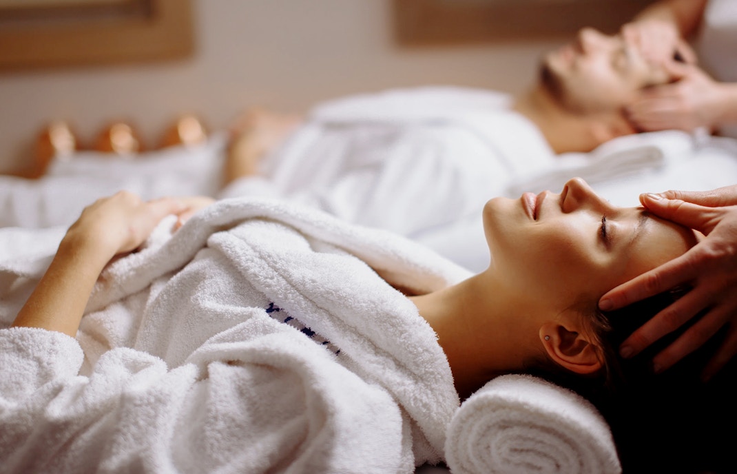 Couple's massage at Therme Bucuresti spa in Bucharest, Romania.