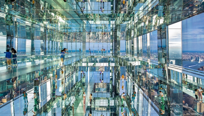 Summit One Vanderbilt observation deck with panoramic views of New York City skyline.