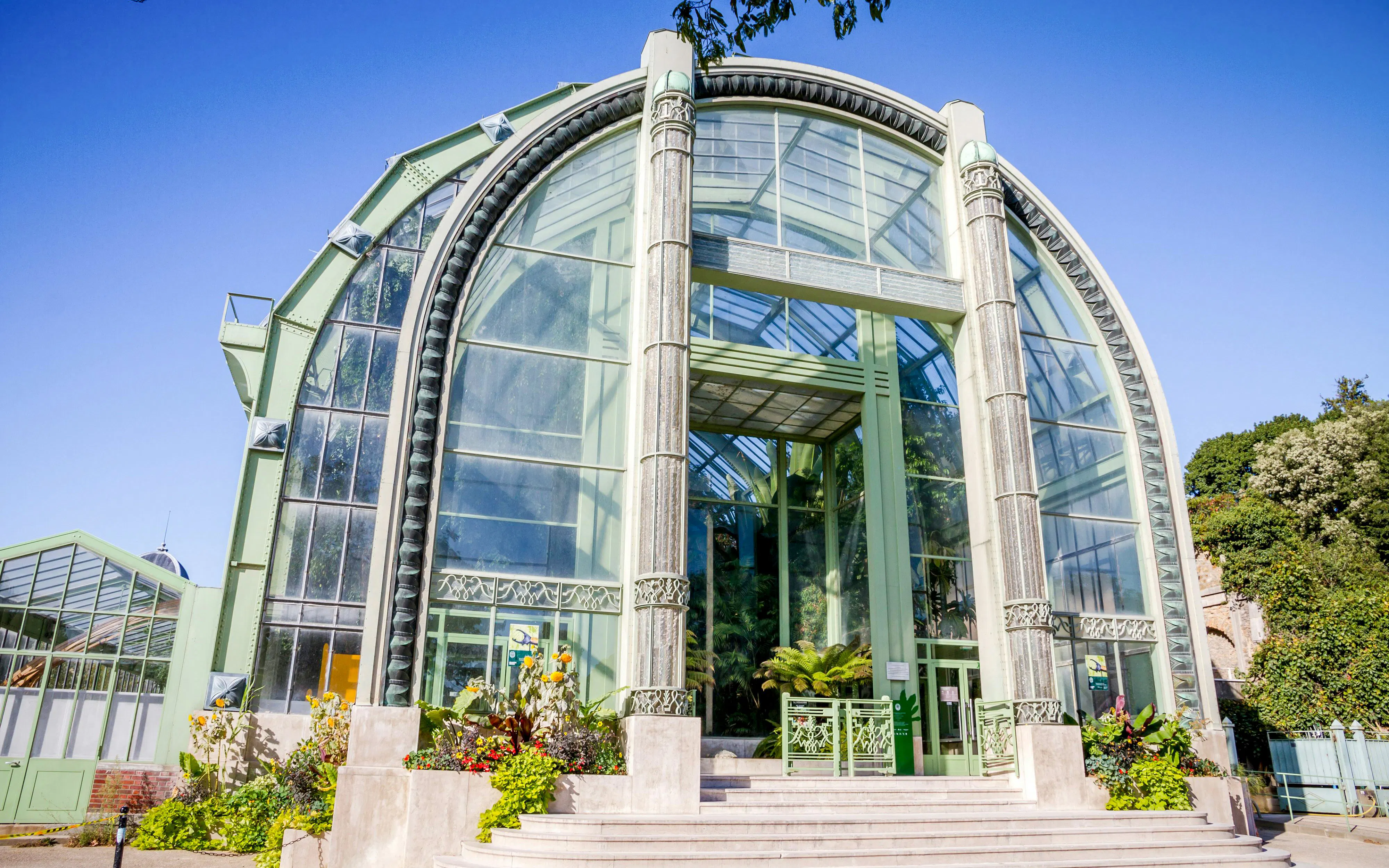 Greenhouse entrance at Jardin des Plantes Botanical Garden, Paris, France.