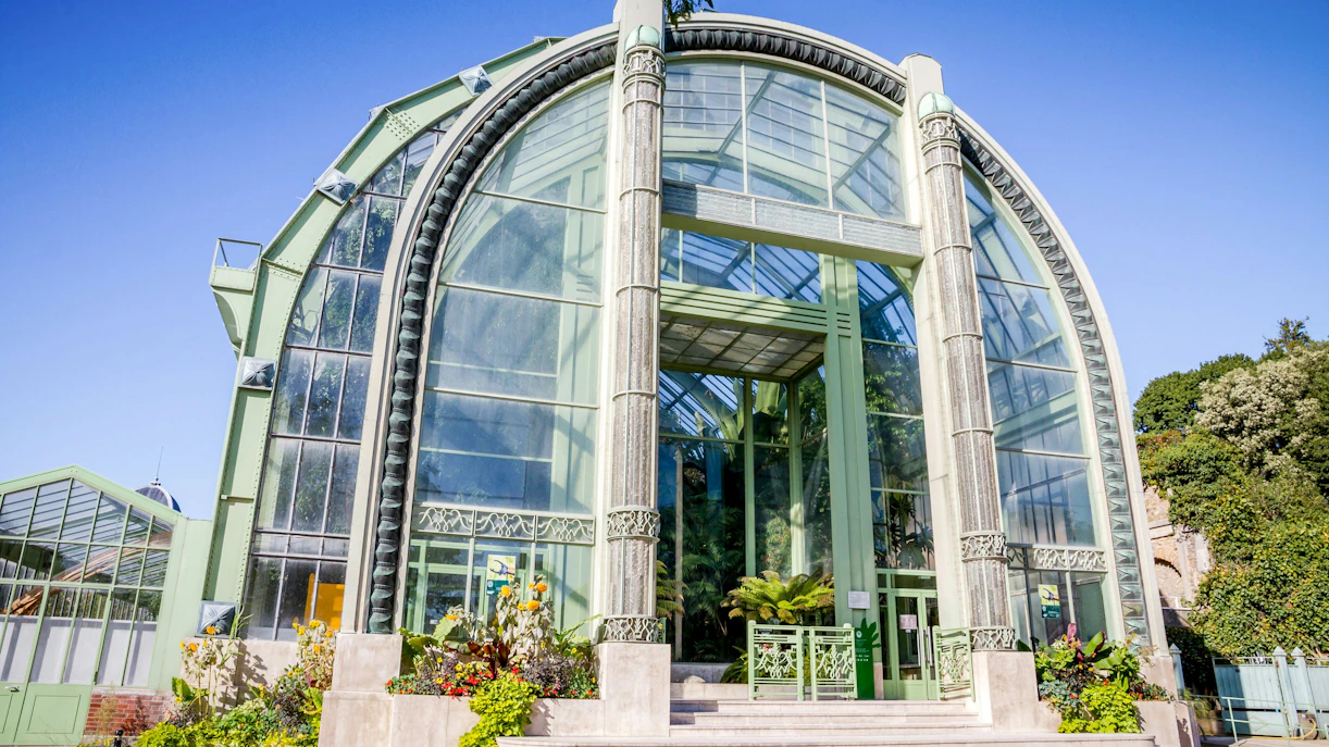Greenhouse entrance at Jardin des Plantes Botanical Garden, Paris, France.