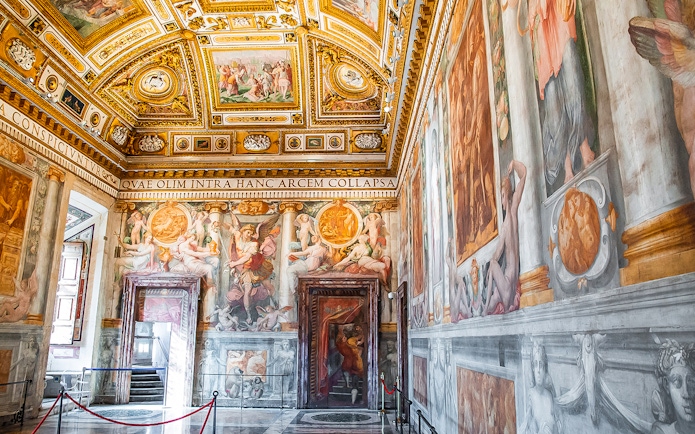 Interior frescoes and ornate ceiling of Castel Sant'Angelo in Rome, Italy.
