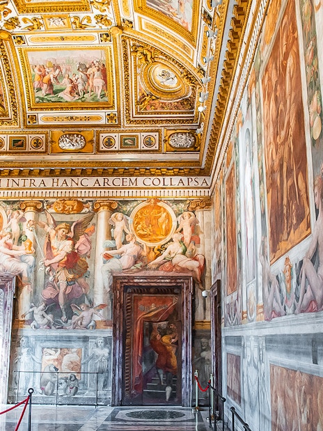 Interior frescoes and ornate ceiling of Castel Sant'Angelo in Rome, Italy.