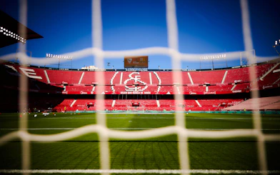 Ramón Sánchez Pizjuán Stadium in Seville, view from behind the goal net.