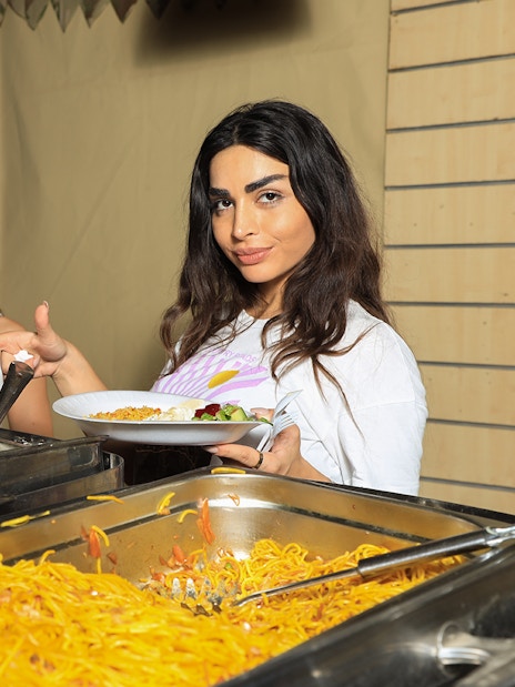 Buffet at Bedouin camp during Arabian Dunes Premium Safari experience.