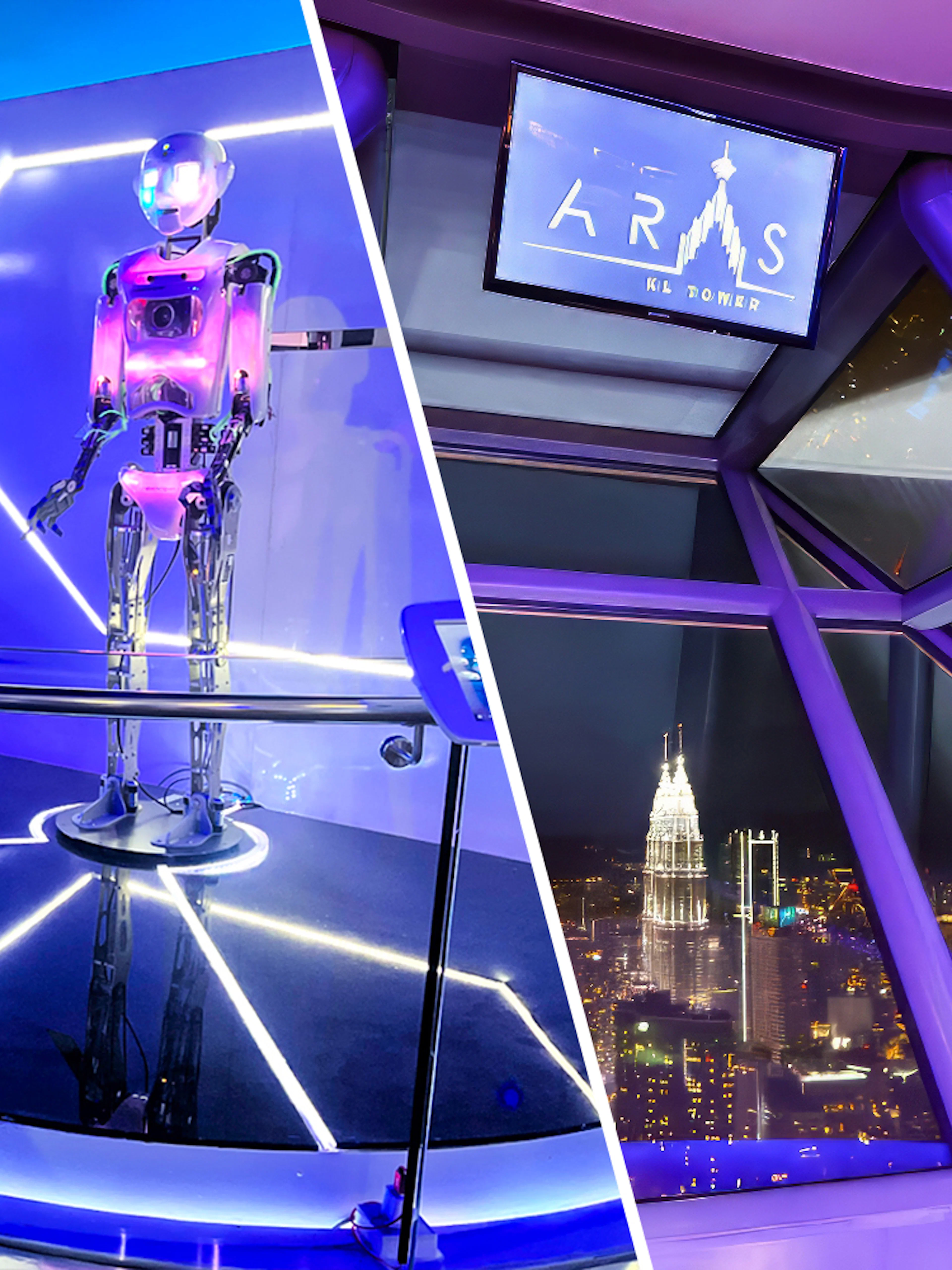 Robot exhibit and Kuala Lumpur skyline view from KL Tower.