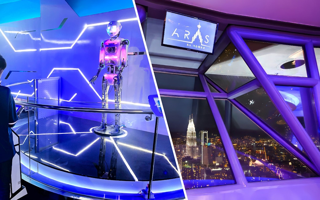 Robot exhibit and Kuala Lumpur skyline view from KL Tower.