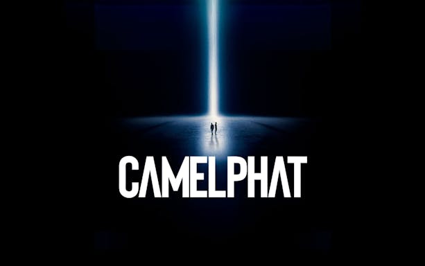 CamelPhat logo with two figures under a beam of light, promoting Pacha Ibiza event.