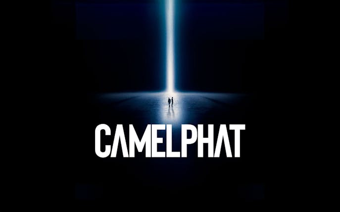 CamelPhat logo with two figures under a beam of light, promoting Pacha Ibiza event.