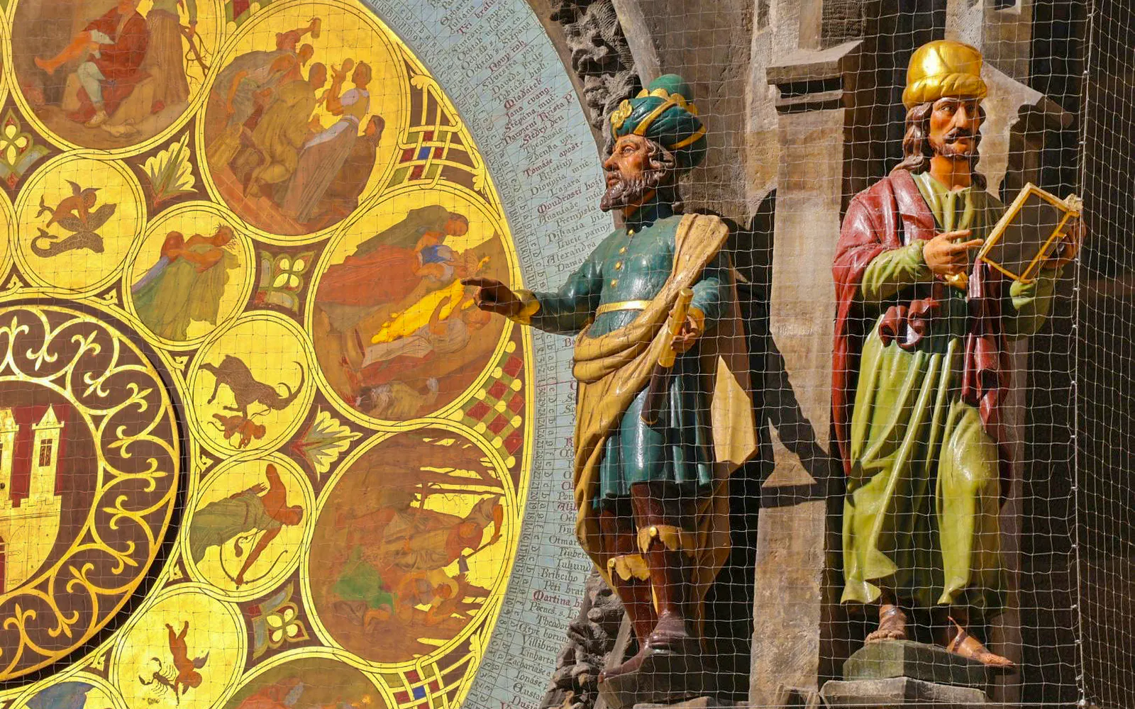 Astronomical Clock statues and zodiac signs in Prague.