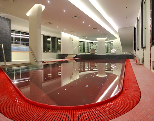 Rudas Bath indoor pool with arched ceilings in Budapest, Hungary.