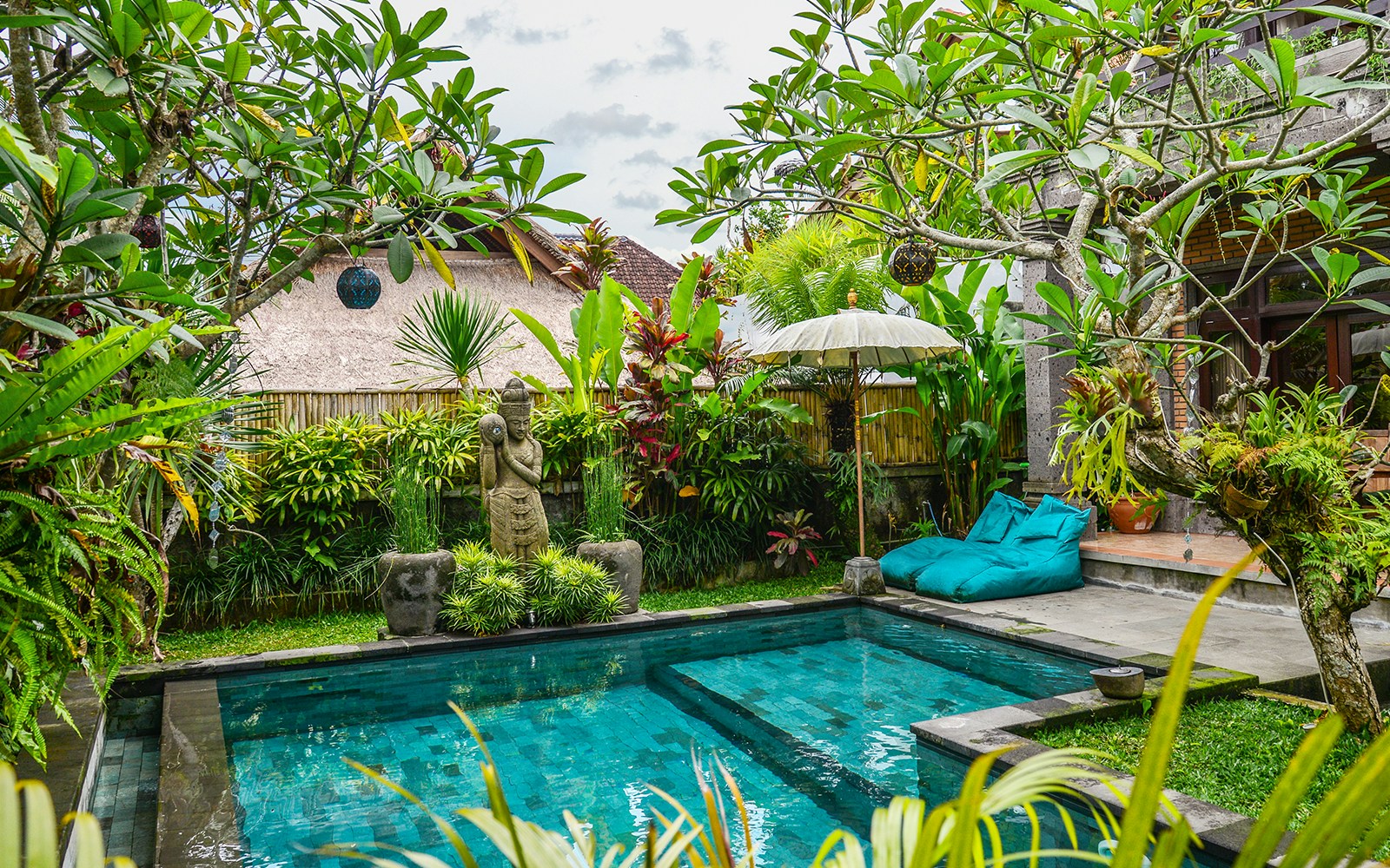 Woman relaxing in a pool