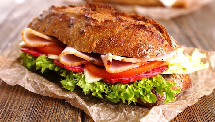 Baguette sandwich on a table