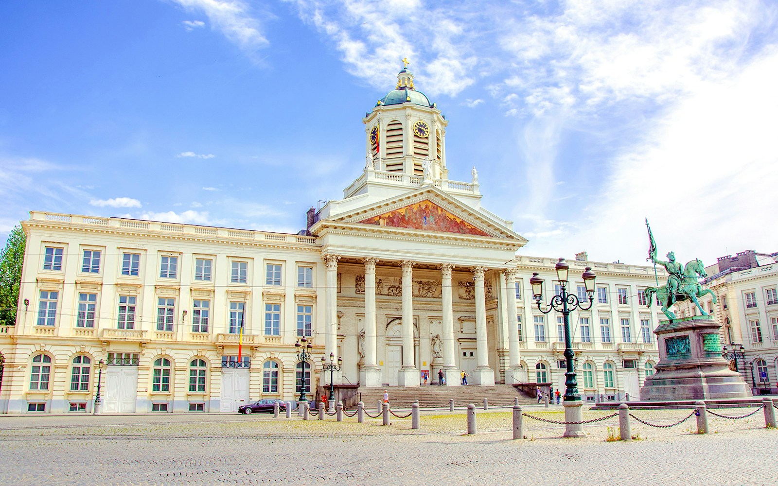 Place Royale Brussels with Saint Jacques-sur-Coudenberg church and equestrian statue.