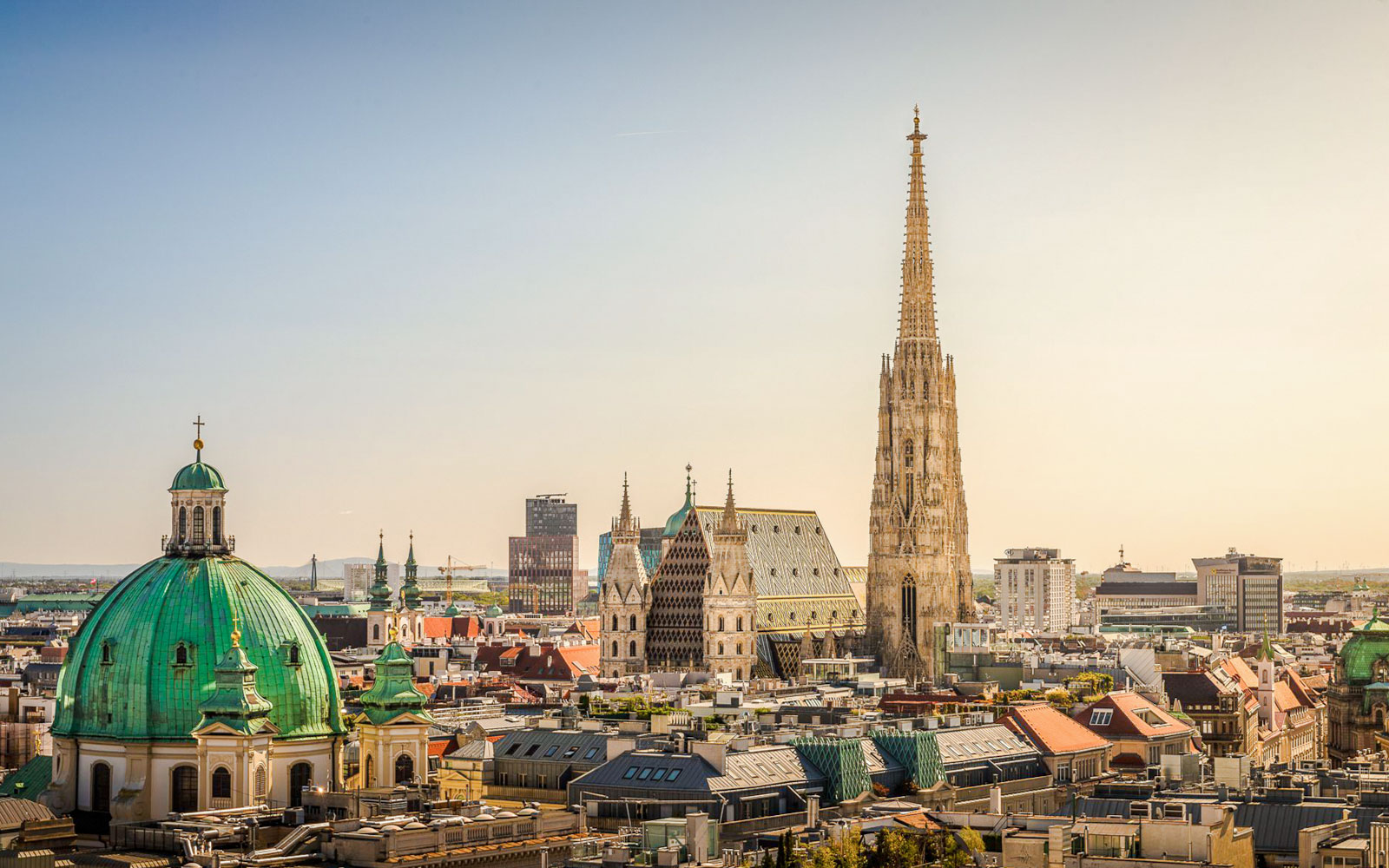 Aerial view of St. Stephen's Cathedral in Vienna with cityscape.