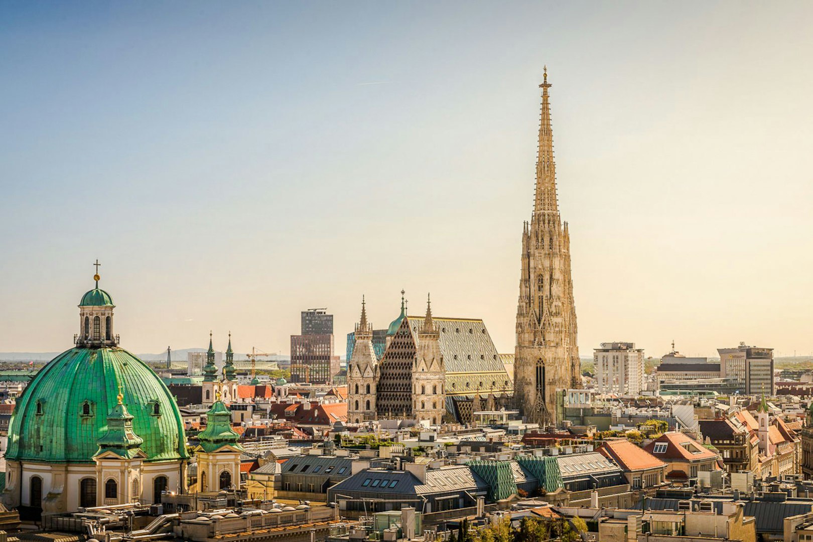 Aerial view of St. Stephen's Cathedral in Vienna with cityscape.