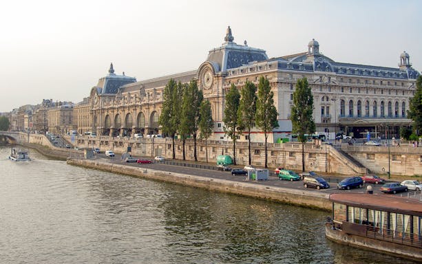 Orsay Museum along the Seine River in Paris, view from the water.
