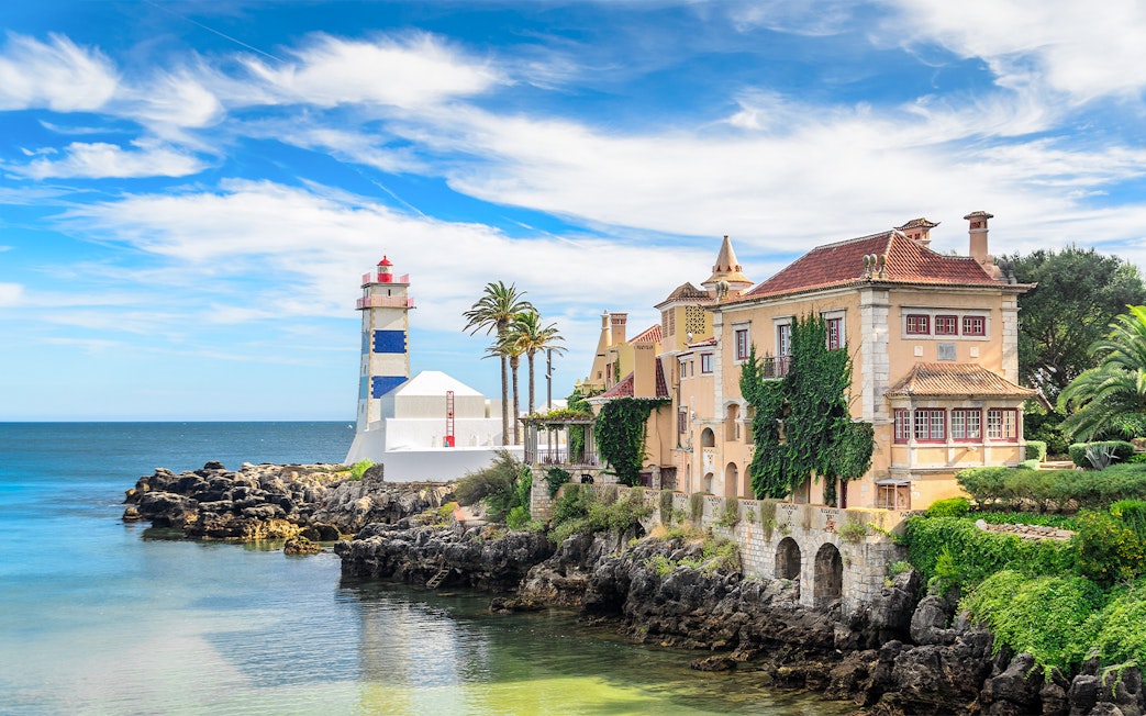 Santa Maria House Museum and lighthouse by the sea in Cascais, Sintra.