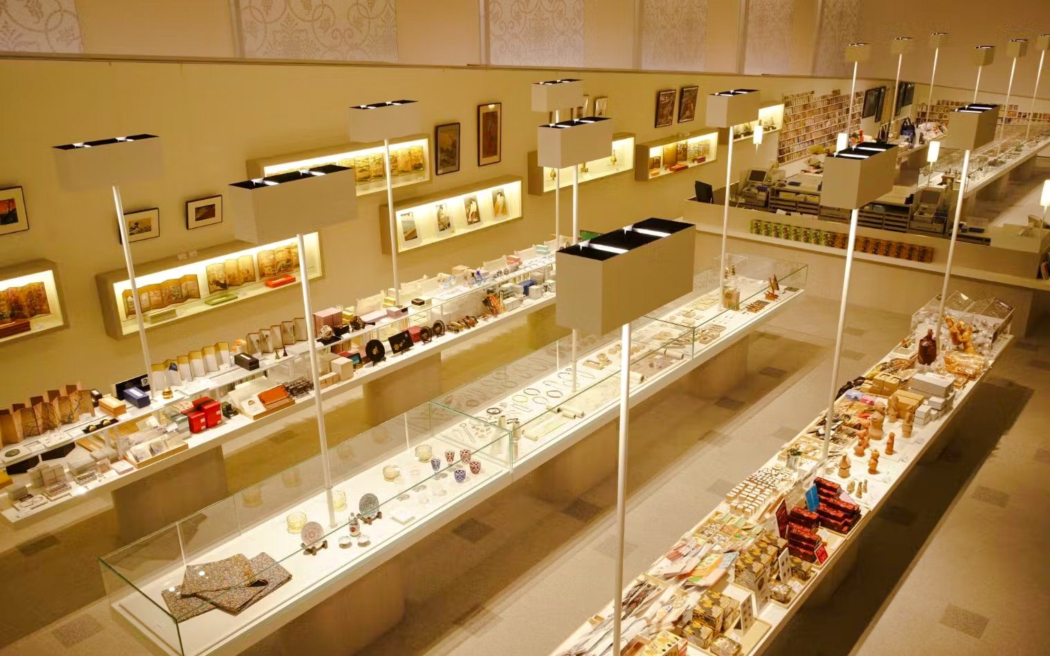 Tokyo National Museum Shop interior with display cases of souvenirs and art items.