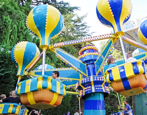 Globus ride with colorful balloons at Tibidabo Amusement Park, Barcelona.