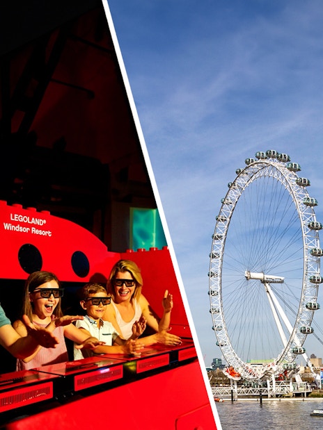 LEGOLAND Windsor ride and London Eye on a sunny day.