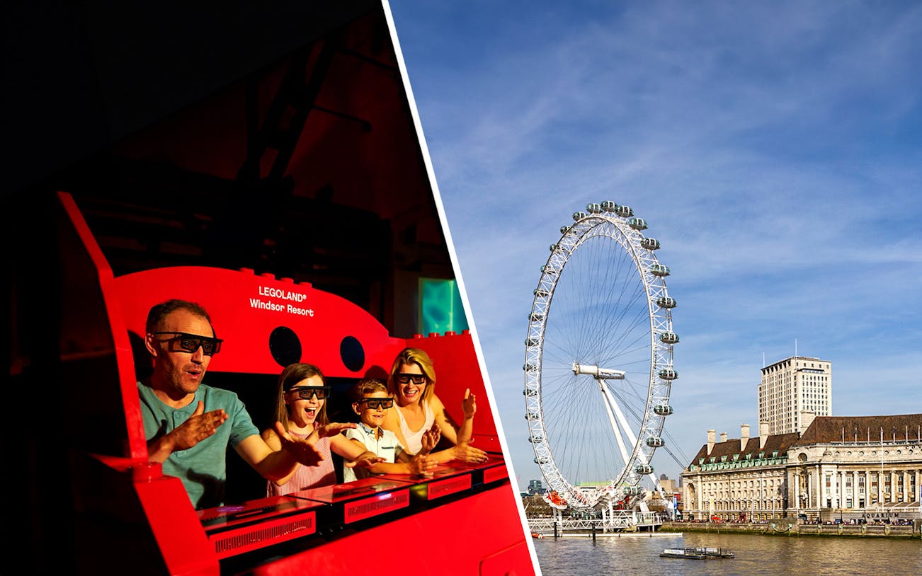 LEGOLAND Windsor ride and London Eye on a sunny day.
