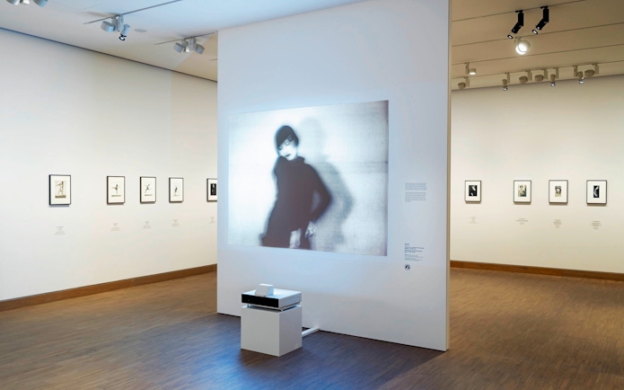 Exhibit of blurred portrait and framed photos at ALBERTINA MODERN Vienna.