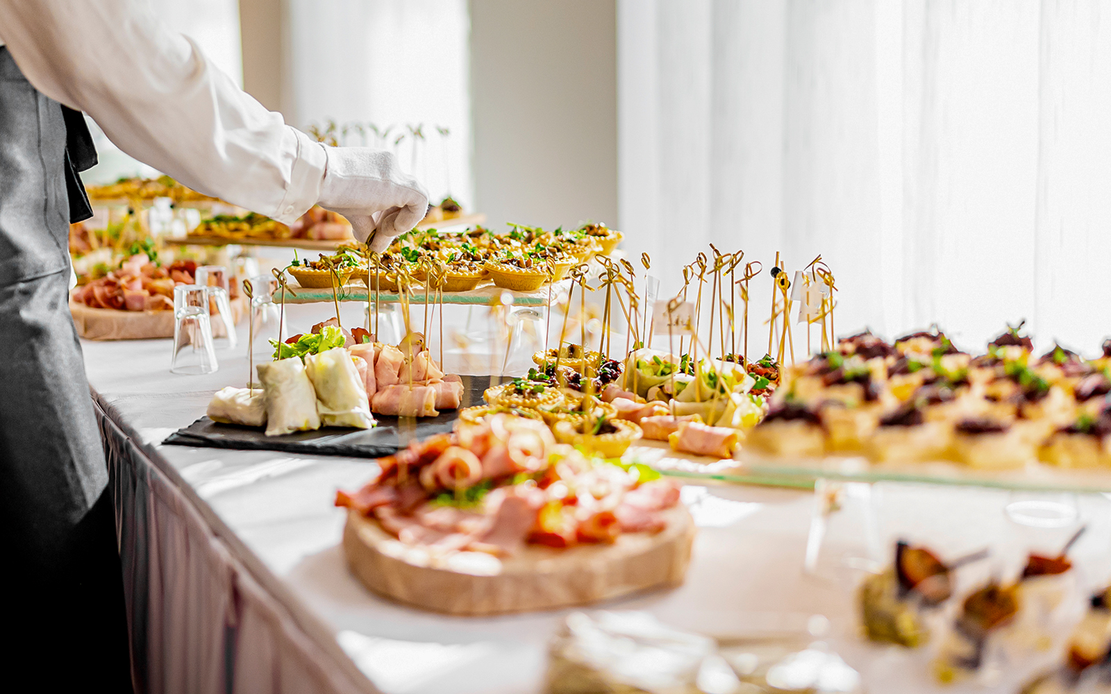 Buffet spread with assorted appetizers at a luxury restaurant.