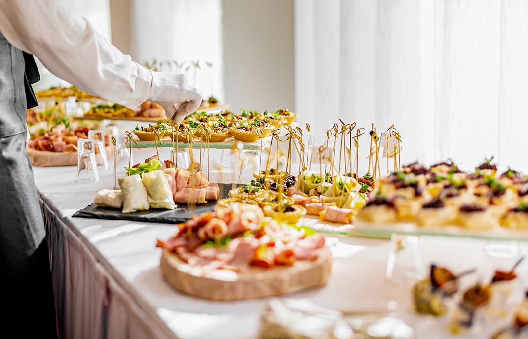 Buffet spread with assorted appetizers at a luxury restaurant.